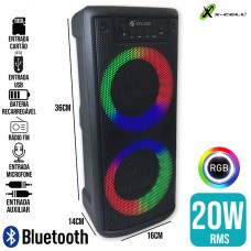 Caixa de Som Bluetooth 20W RGB KTS-1528 X-Cell - Preta